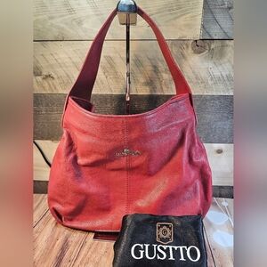 Gustto Red Stunning Shoulder Bag. With Dustbag.Goldtine Hardware.EUC